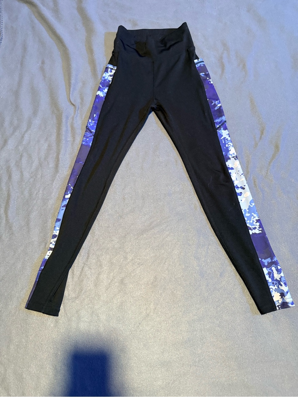 POP Fit Black Leggings with Blue Camo Side Stripes